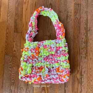 white bright pink yellow orange crochet shoulder tote bag